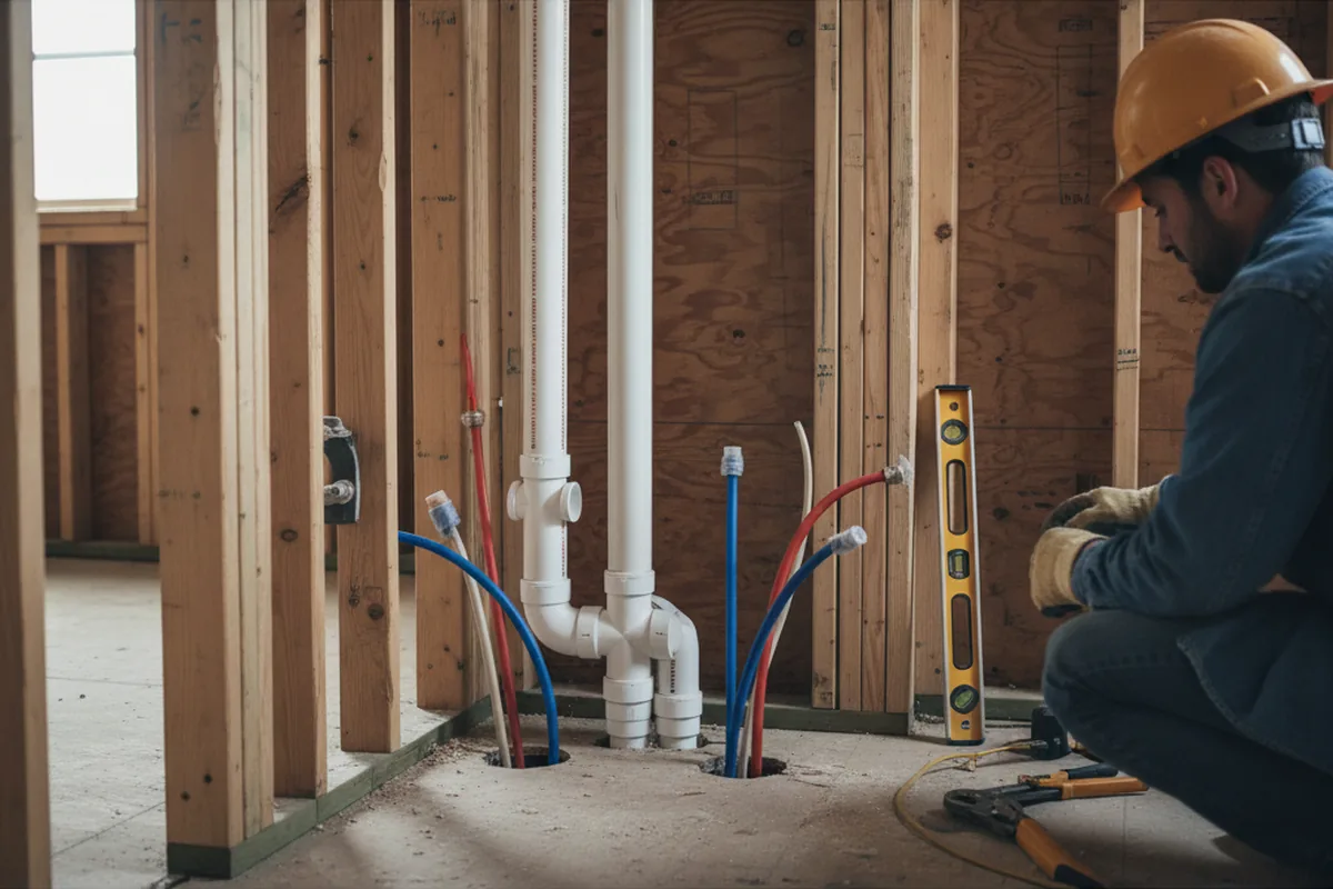 Drain and supply rough-in during Sump Pump Repair in Magnetic Springs